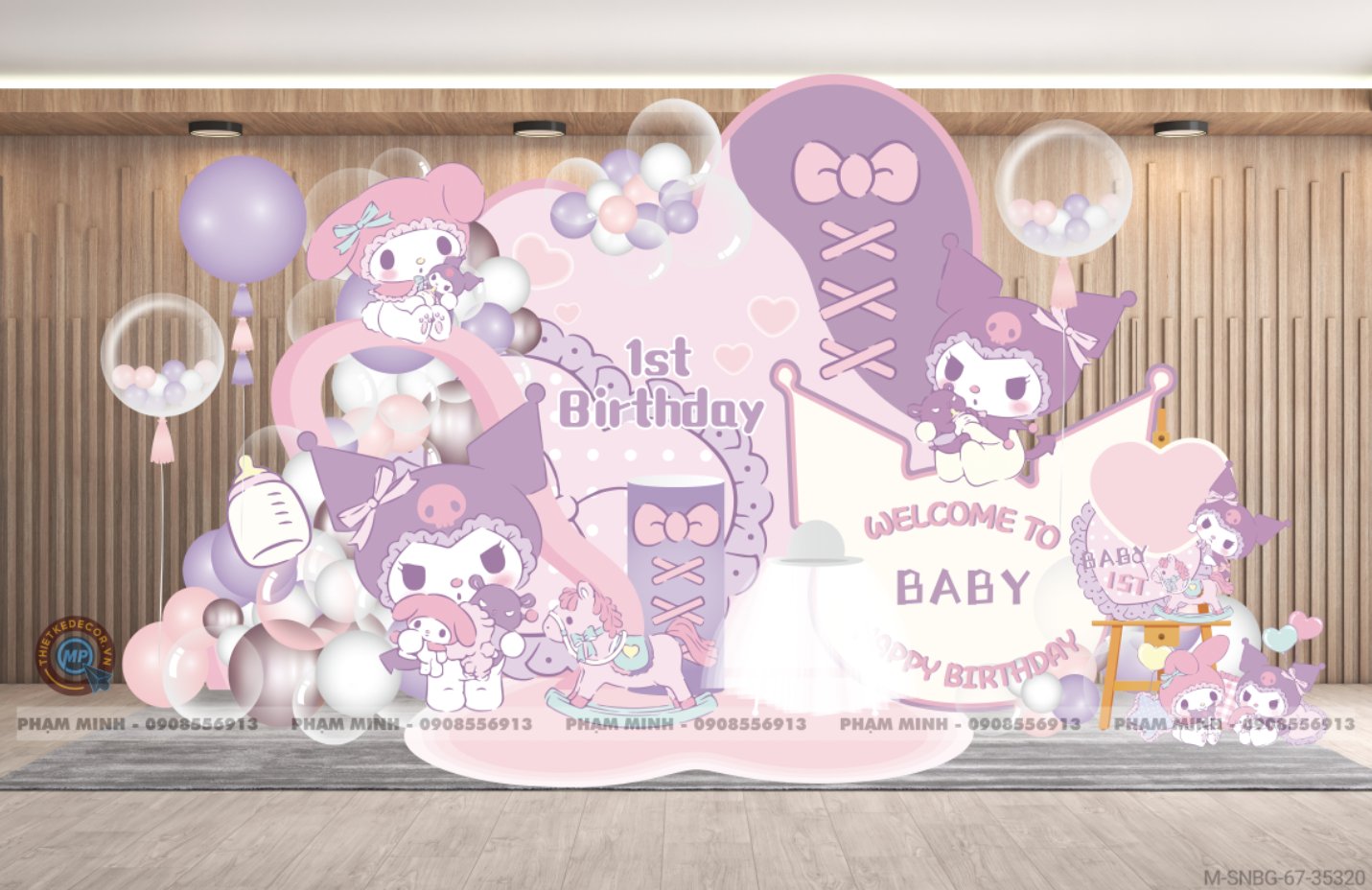 File thiết kế sinh nhật bé gái tuổi chủ đề KUROMI và MELODY cute đáng yêu