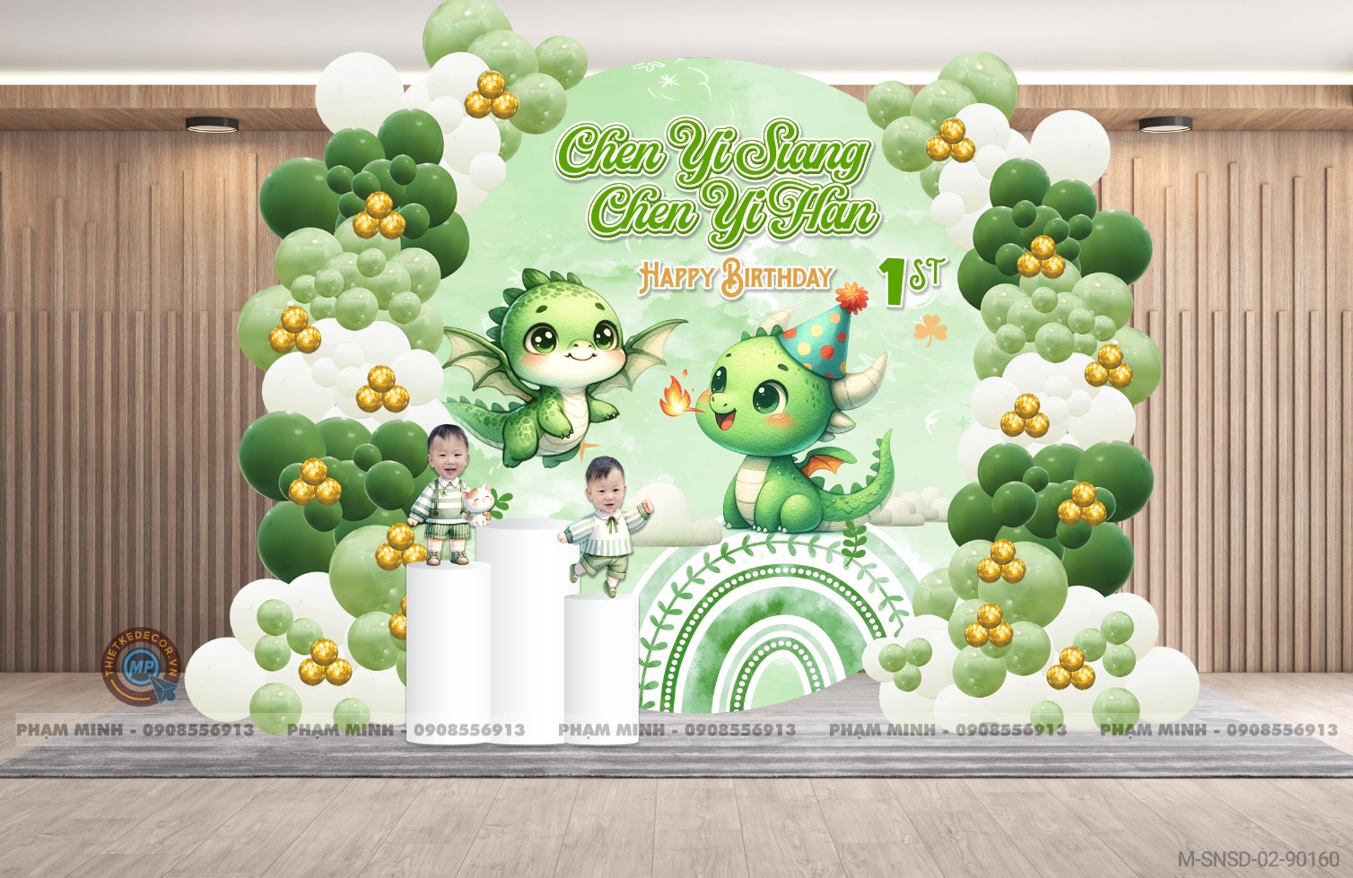 File thiết kế sinh nhật sinh đổi tuổi rồng tone xanh lá cây back tròn cute đáng yêu