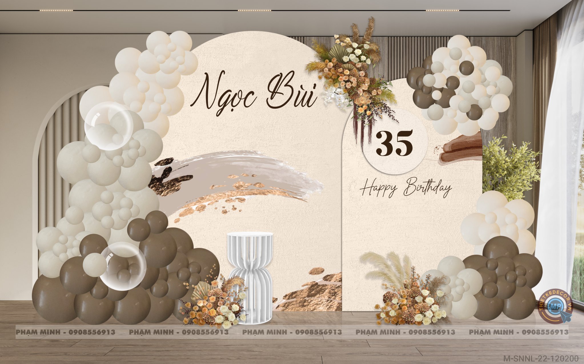 File thiết kế sinh nhật người lớn nữ sang trọng trẻ trung tone nâu tây hot trend tone hồng