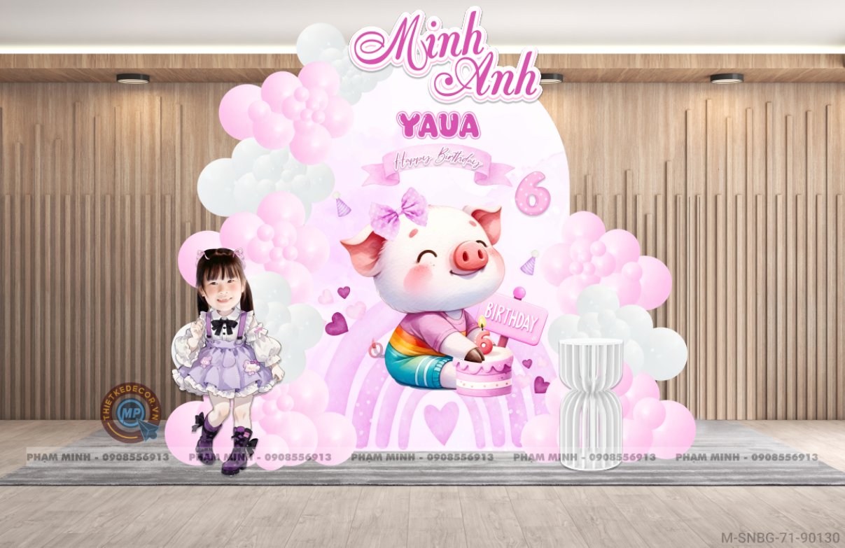 File thiết kế sinh nhật bé gái tuổi Heo Hợi tone tím pastel cute đáng yêu