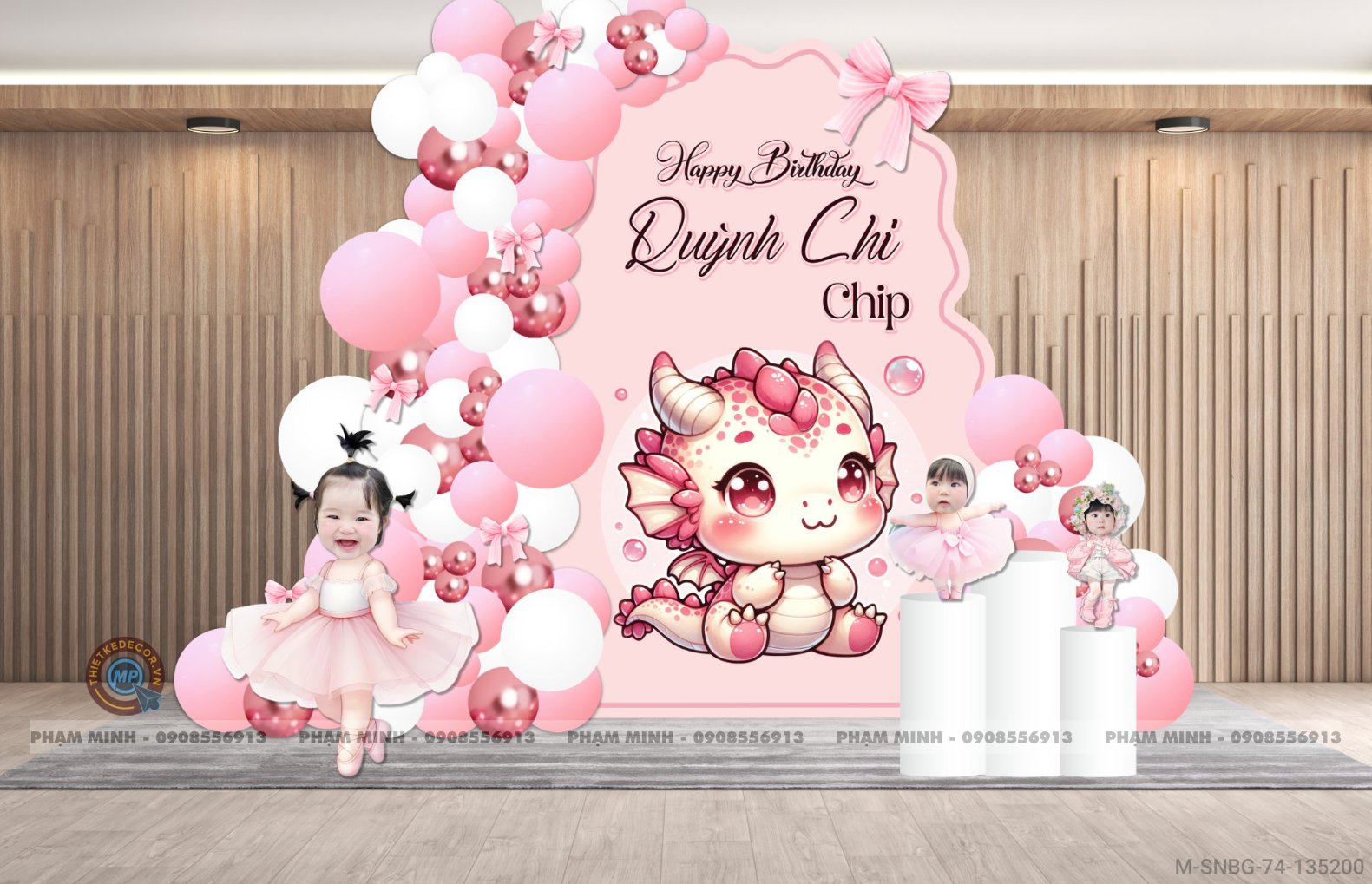 File thiết kế sinh nhật bé gái tuổi rồng tone hồng cute đáng yêu