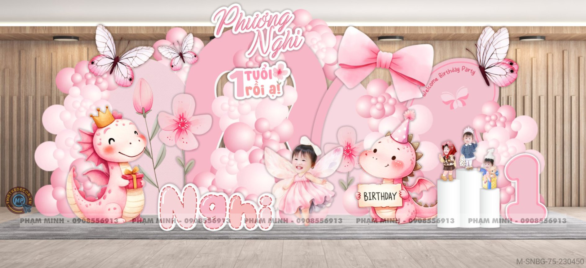 File thiết kế sinh nhật bé gái tuổi rồng tone hồng cute đáng yêu