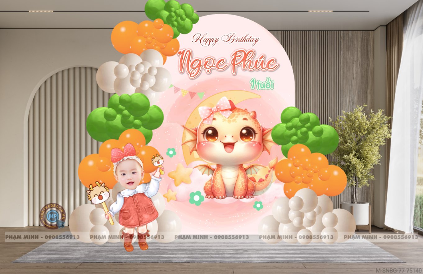 File thiết kế sinh nhật bé gái tuổi rồng tone cam pastel cute đáng yêu