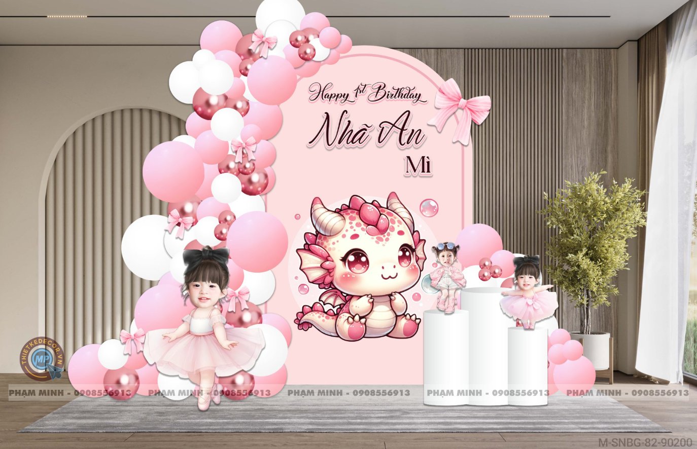 File thiết kế sinh nhật bé gái tuổi rồng tone hồng back U cute đáng yêu