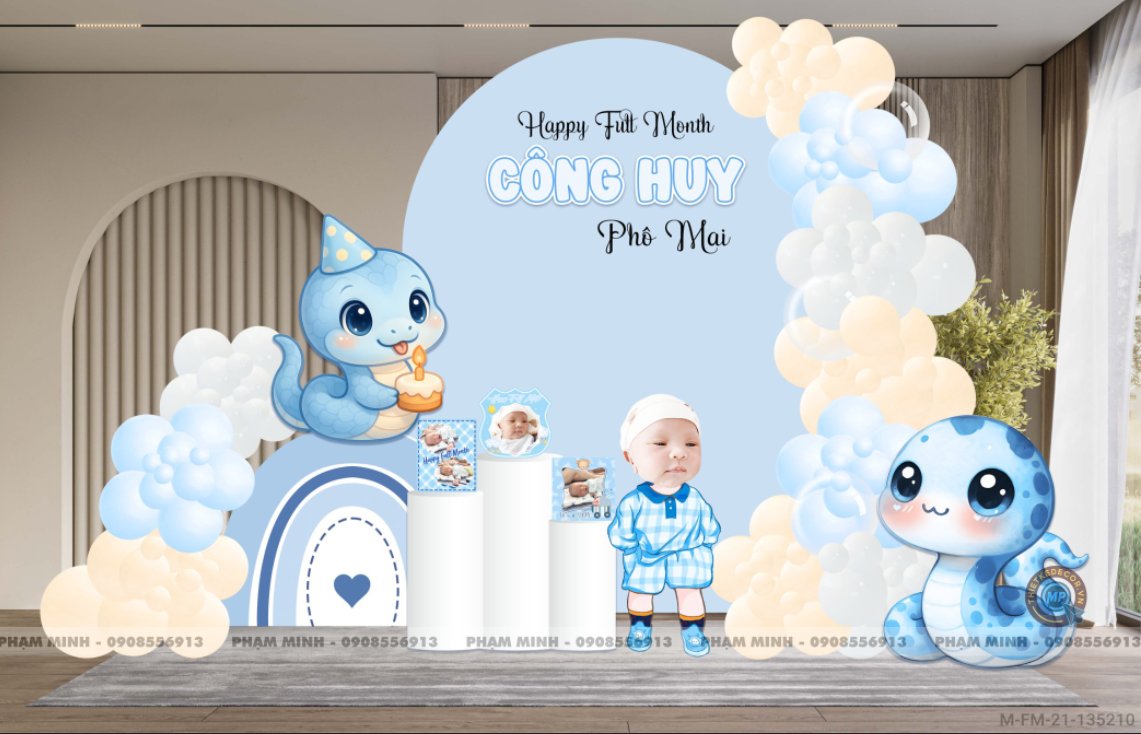 File thiết kế Background đầy tháng fullmonth bé tuổi tỵ thìn tone xanh dương cute dễ thương đáng yêu