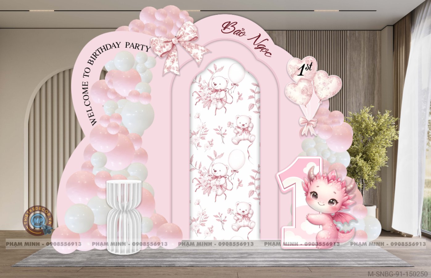 File thiết kế sinh nhật bé gái tuổi rồng tone hồng cute đáng yêu