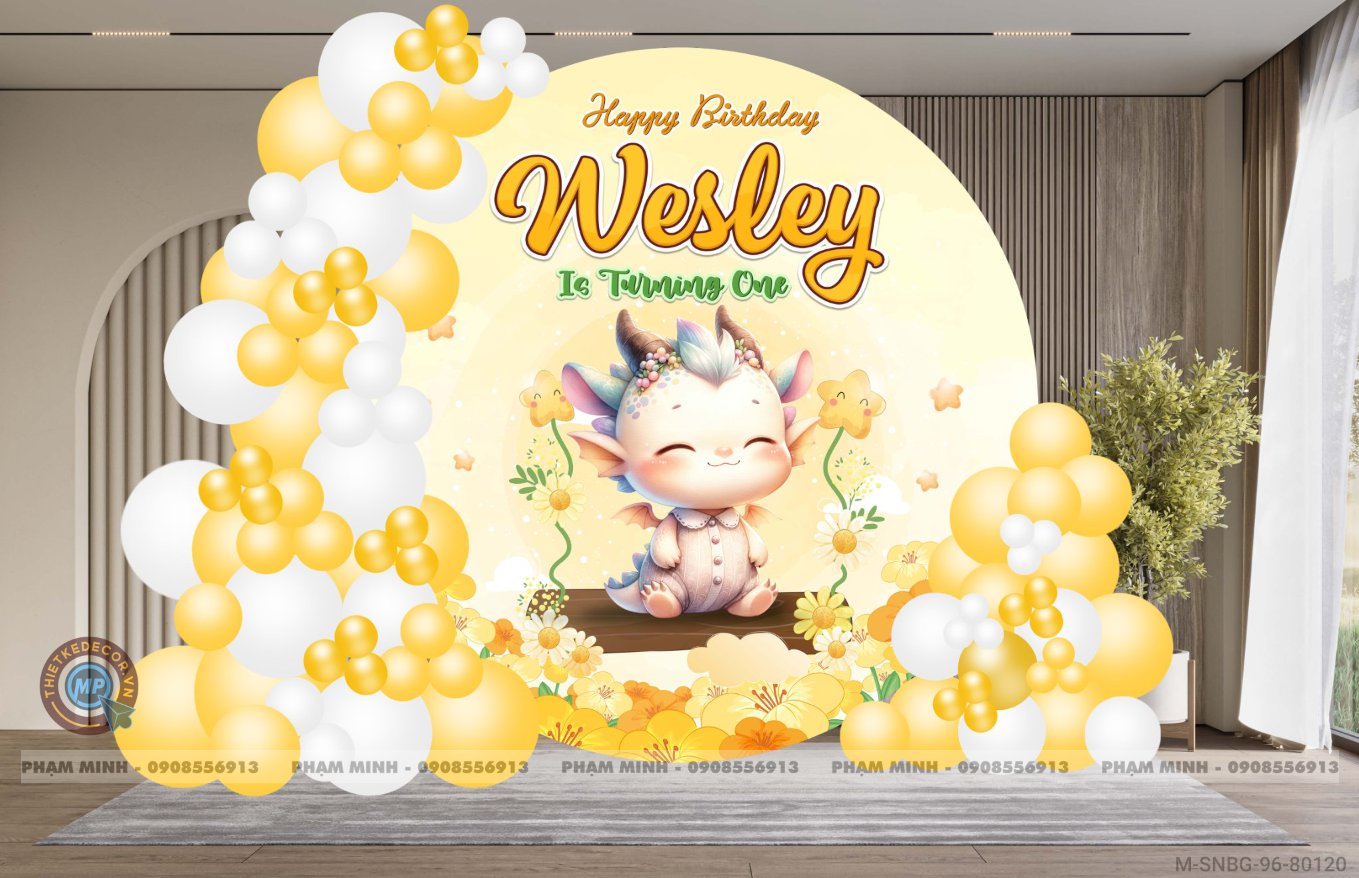 File thiết kế sinh nhật bé gái 1 tuổi tone màu vàng cute dễ thương.