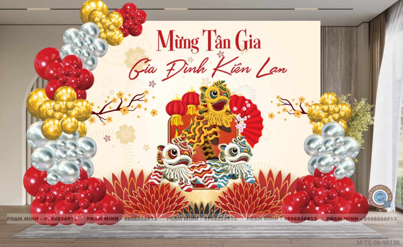 File thiết kế backdrop tân gia tone đỏ vàng bạc sang trọng.