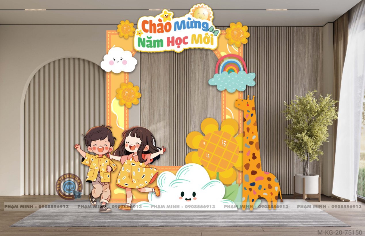 File thiết kế khung chụp ảnh khai giảng chào mừng năm học mới 2025 - 2026 sang trọng, dễ thương, đáng yêu