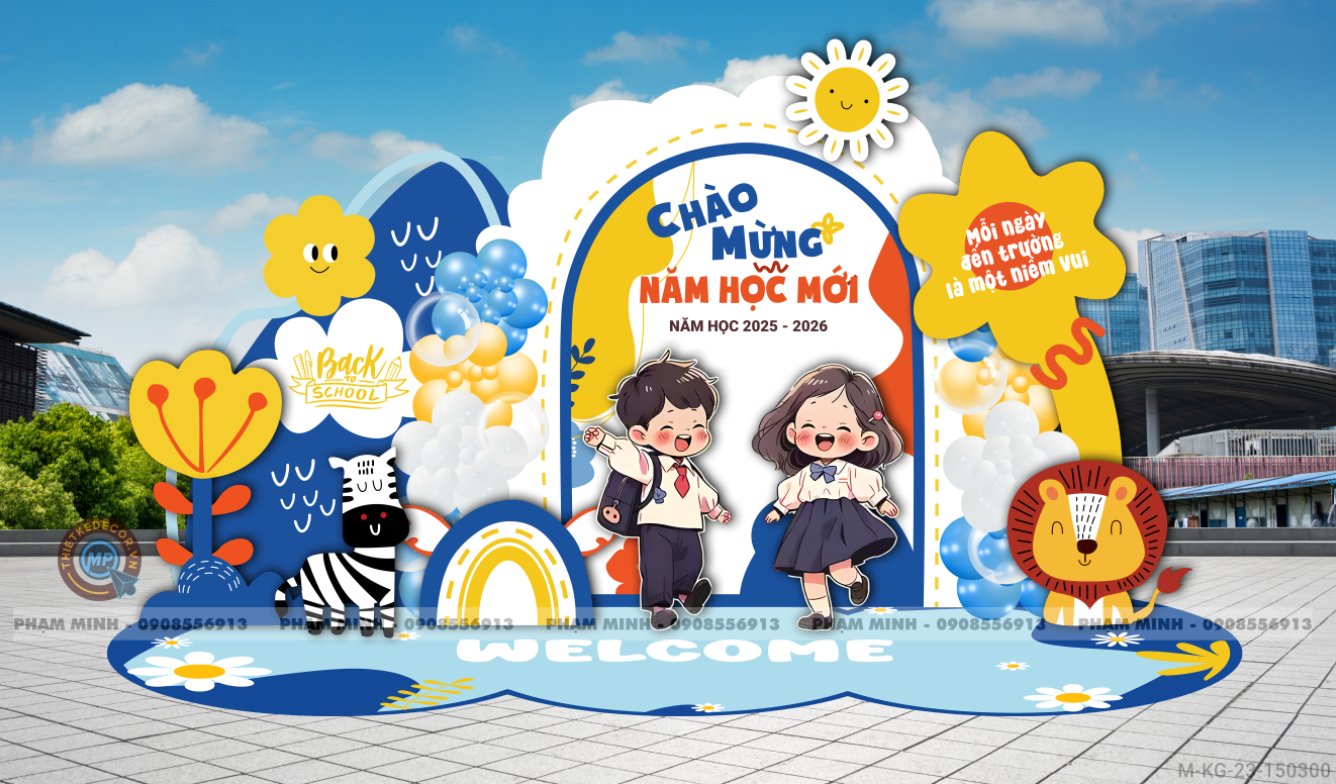 File thiết kế background khai giảng chào mừng năm học mới 2025 - 2026 sang trọng, dễ thương, đáng yêu