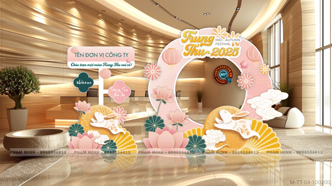 Khung Checkin trang trí trung thu 2025 tone hồng sang trọng, dễ thương, đáng yêu