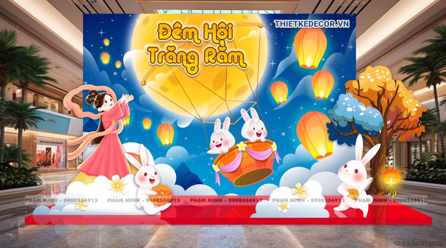 File thiết kế Background trang trí trung thu, bạt sự kiện trung thu sang trọng, đáng yêu