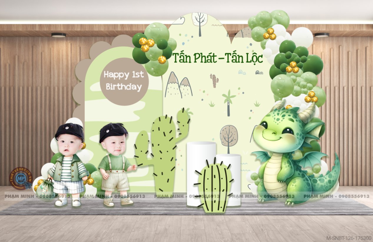 File thiết kế sinh nhật sinh đổi tuổi rồng tone xanh lá cây cute đáng yêu