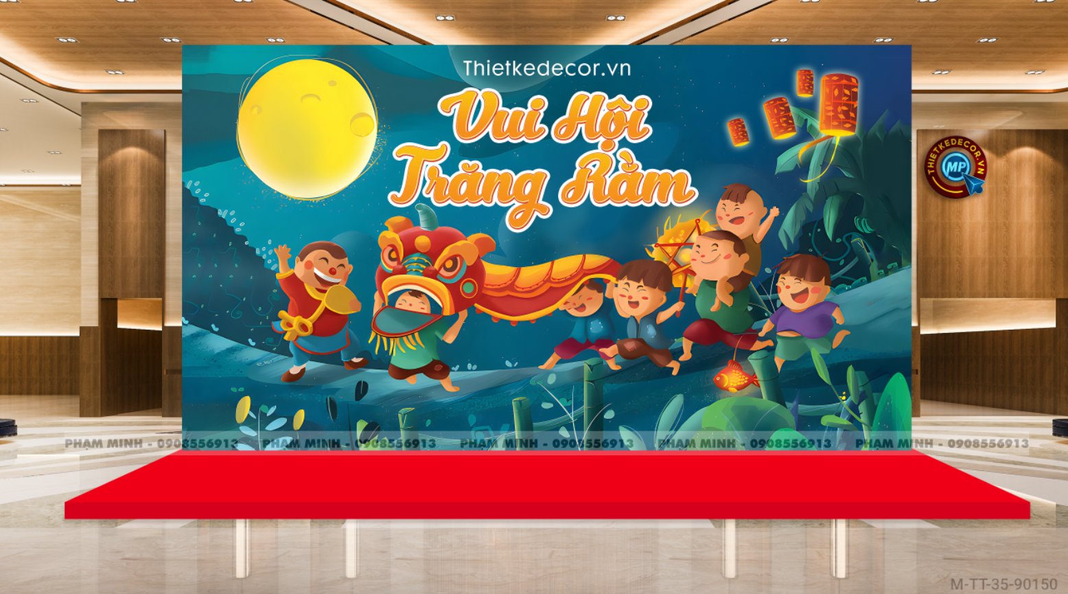 File thiết kế Background trang trí trung thu, bạt sự kiện trung thu sang trọng, đáng yêu