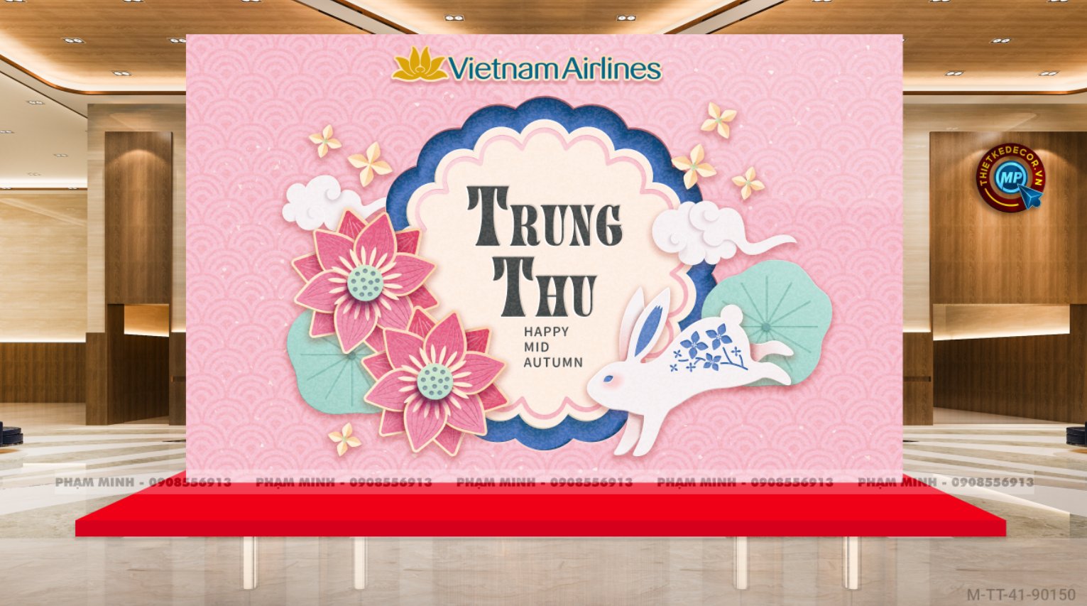 File thiết kế Background trang trí trung thu, bạt sự kiện trung thu sang trọng, đáng yêu tone hồng