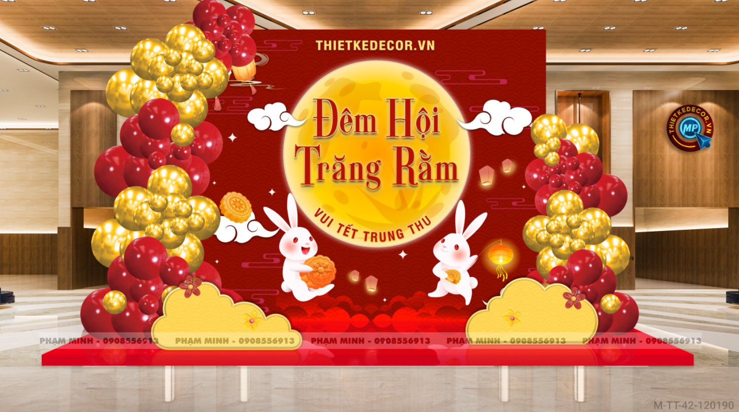 File thiết kế Background trang trí trung thu, bạt sự kiện trung thu sang trọng, đáng yêu tone đỏ