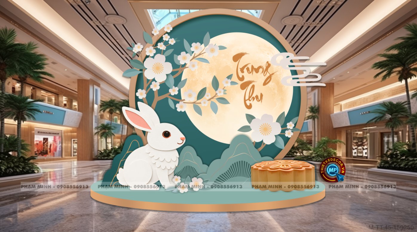File thiết kế Trang trí Trung Thu tone xanh lục trang trí đại sảnh Mall, Chung cư, Nhà Hàng, Khách Sạn Sang trọng