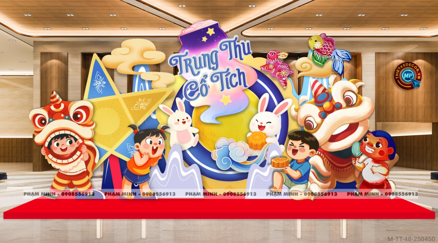 File thiết kế Trang trí Trung Thu cute đại sảnh Mall, Chung cư, Nhà Hàng, Khách Sạn Sang trọng