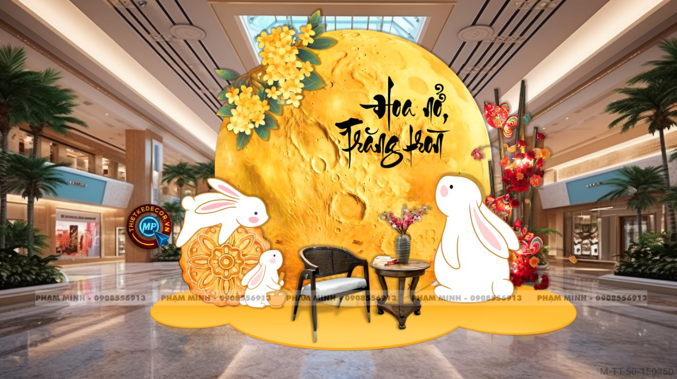 File thiết kế Background trang trí trung thu, bạt sự kiện trung thu sang trọng, đáng yêu