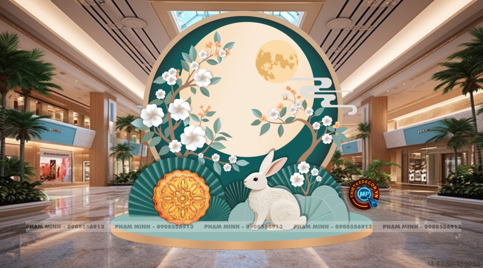 File thiết kế Trang trí Trung Thu tone xanh lục trang trí đại sảnh Mall, Chung cư, Nhà Hàng, Khách Sạn Sang trọng