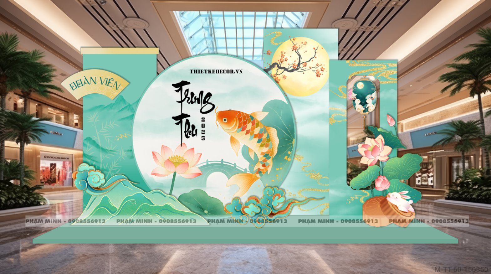 File thiết kế Trung Thu tone xanh lá trang trí đại sảnh Mall, Chung cư, Nhà Hàng, Ngân hàng, Khách Sạn Sang trọng trọng, đáng yêu