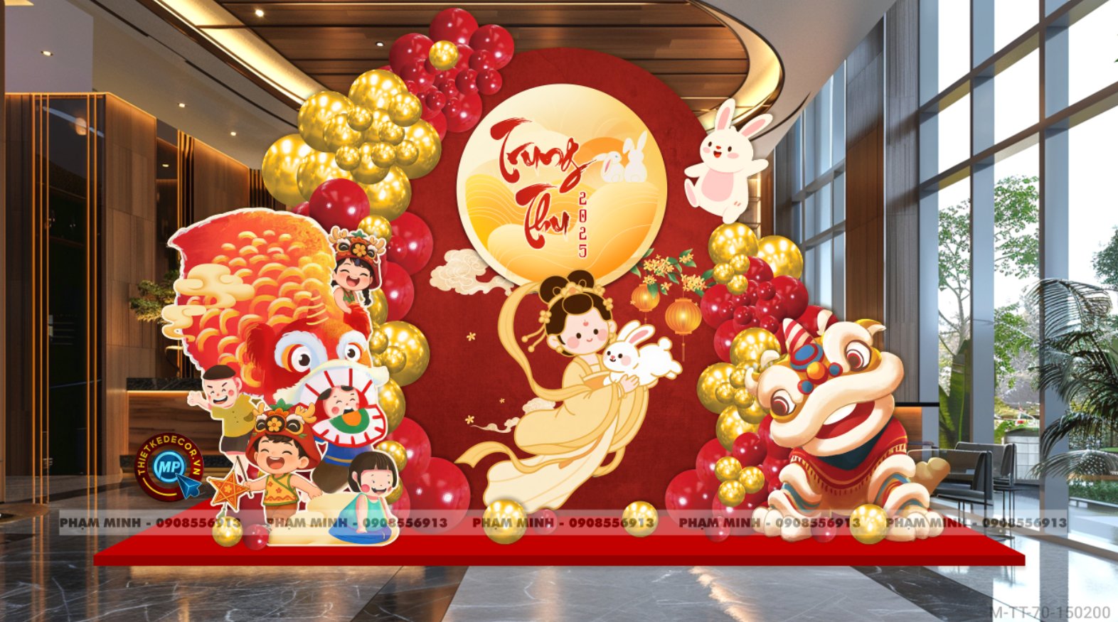 File thiết kế Background U tone đỏ vàng trang trí trung thu, bạt sự kiện trung thu sang trọng, đáng yêu