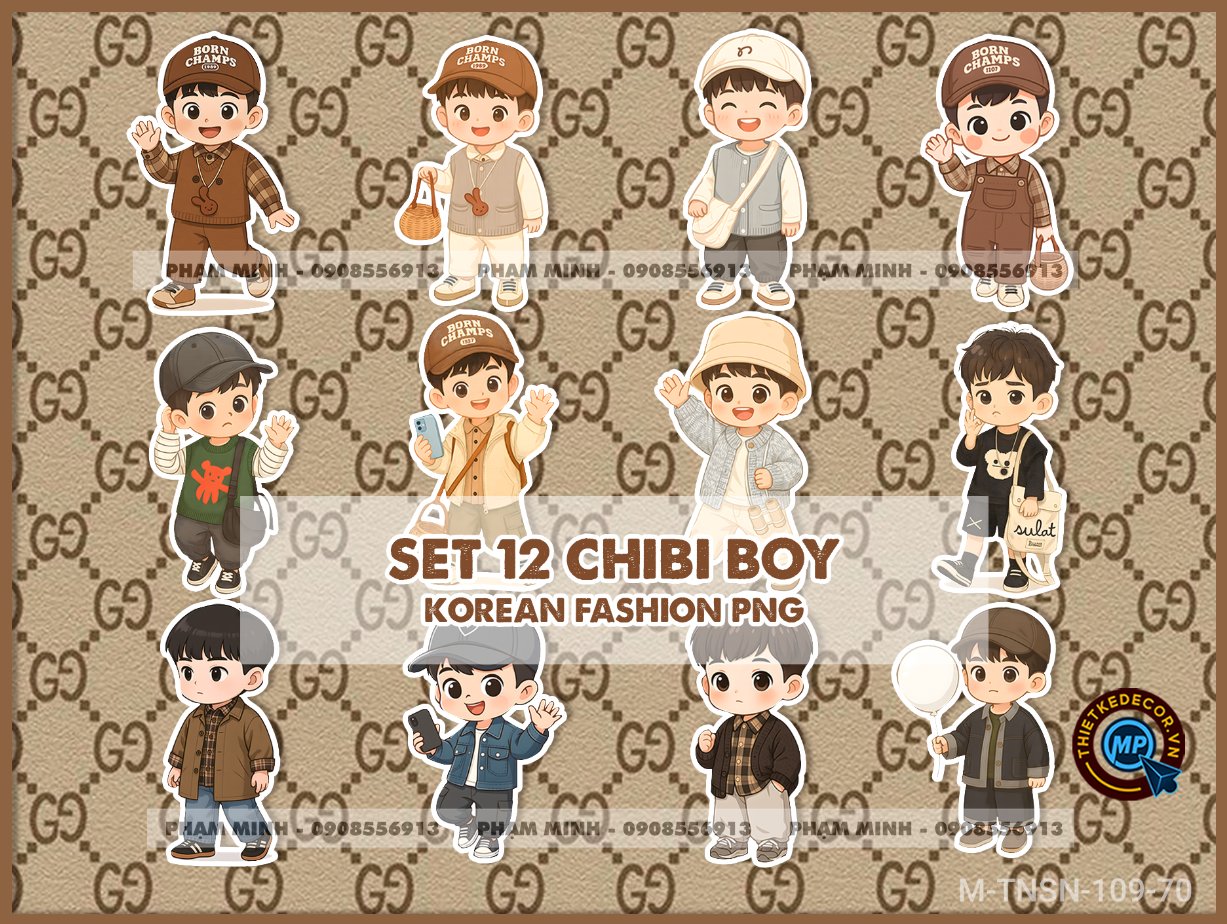 Set 12 Chibi PNG Boy phong cách Hàn Quốc Fashion cute đáng yêu dễ thương nét căng