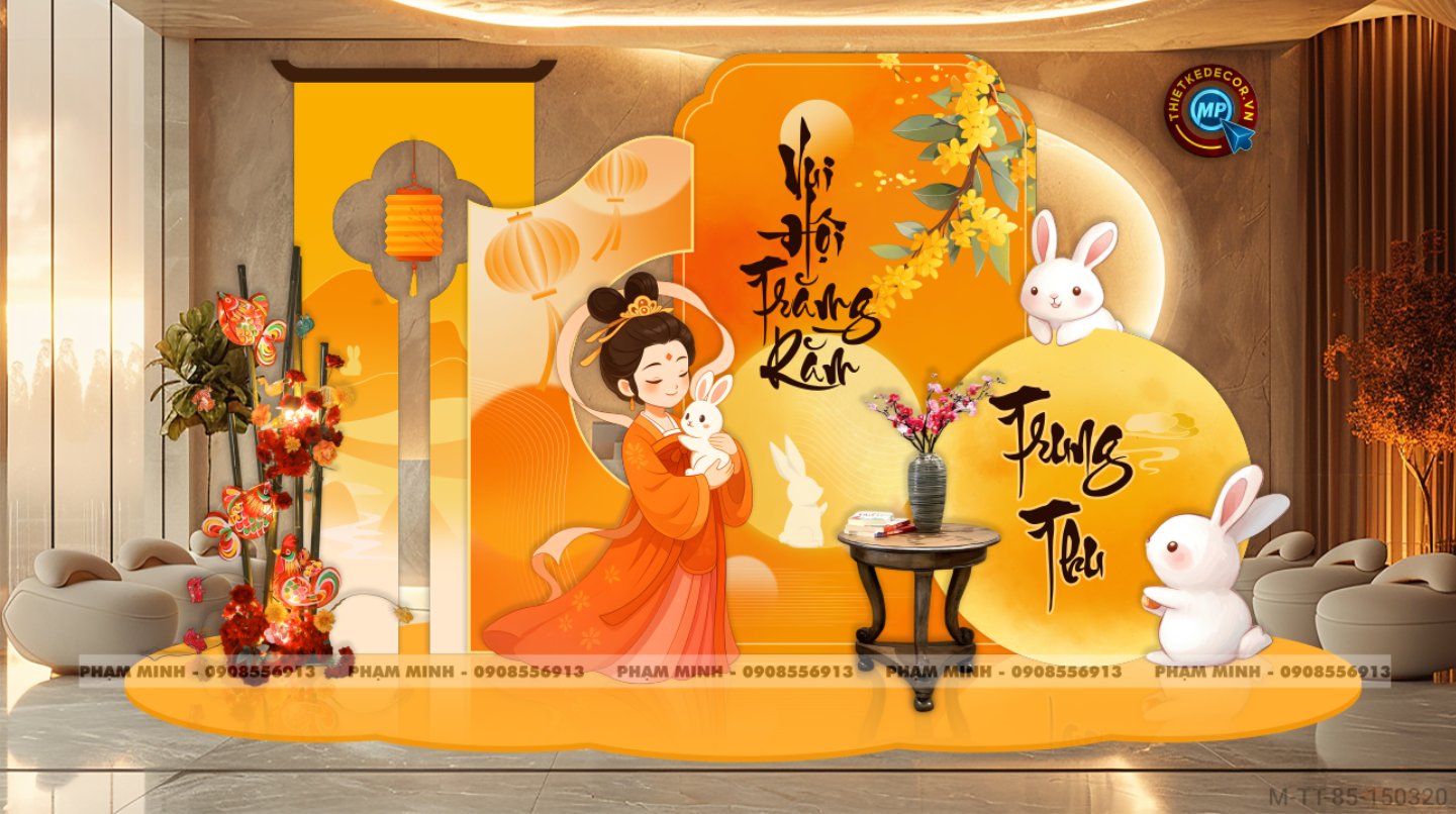 File thiết kế Trung Thu Tone cam trang trí đại sảnh Mall, Văn phòng, Chung cư, Nhà Hàng, Khách Sạn Sang trọng trọng, đáng yêu