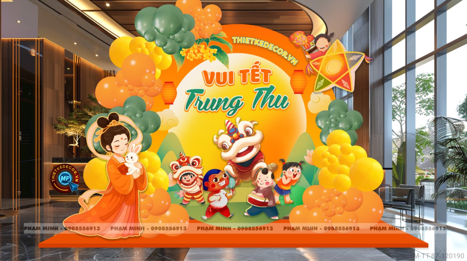 File thiết kế Background trang trí trung thu, bạt sự kiện trung thu sang trọng, đáng yêu
