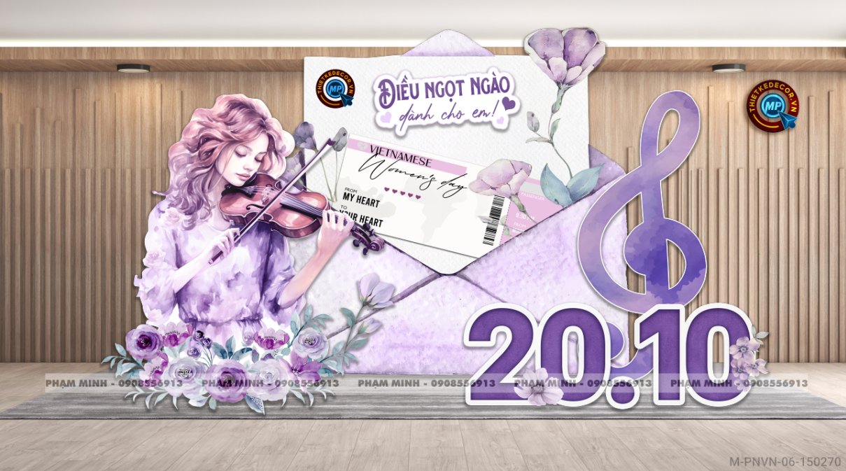File Thiết kế Trang Trí Mừng ngày Phụ Nữ Việt Nam 20 tháng 10 Decor tone tím cô gái đàn Violon phong thư