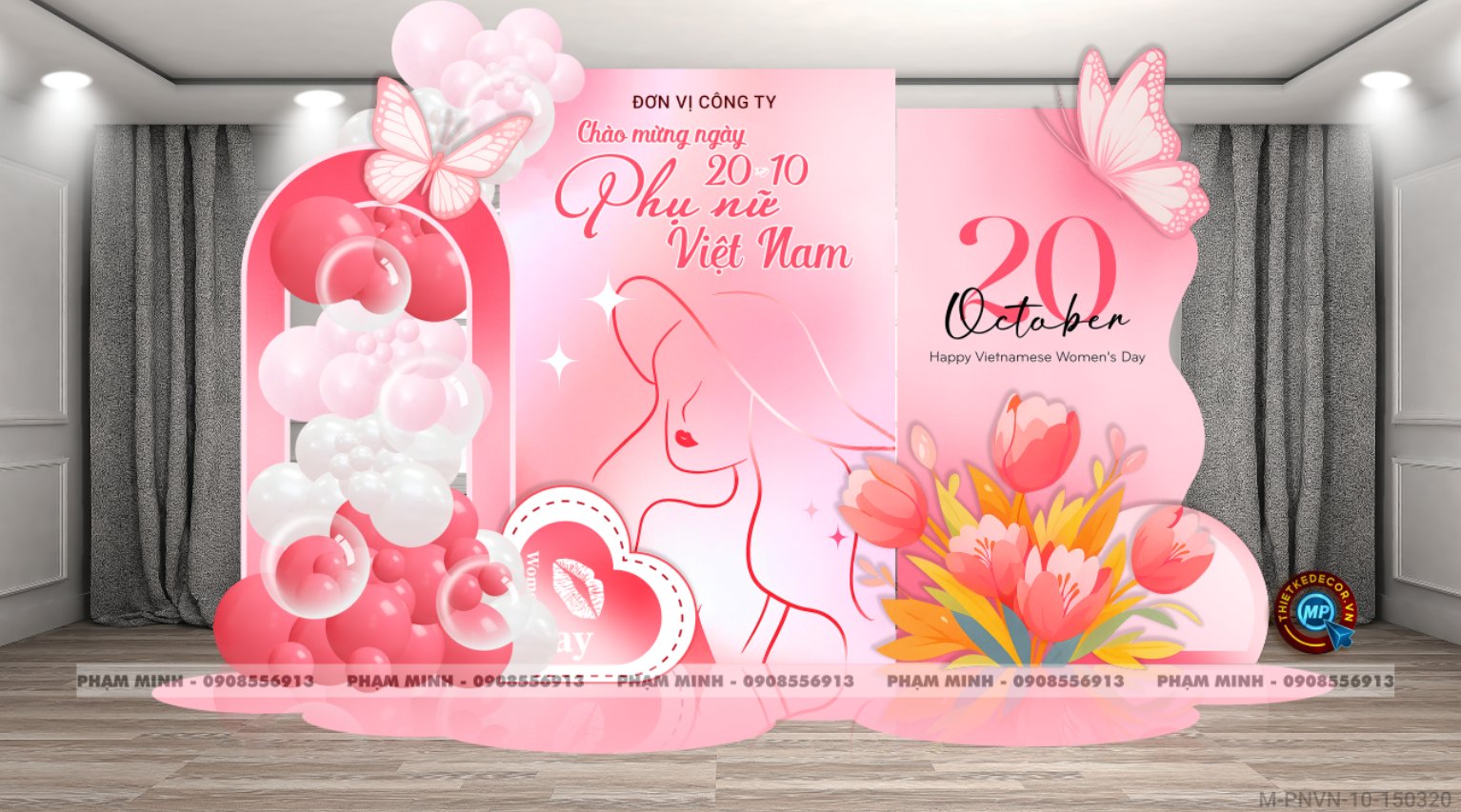 File thiết kế trang trí decor chụp ảnh ngày Phụ nữ Việt Nam 20 tháng 10 Sang trọng Happy women's day tone hồng
