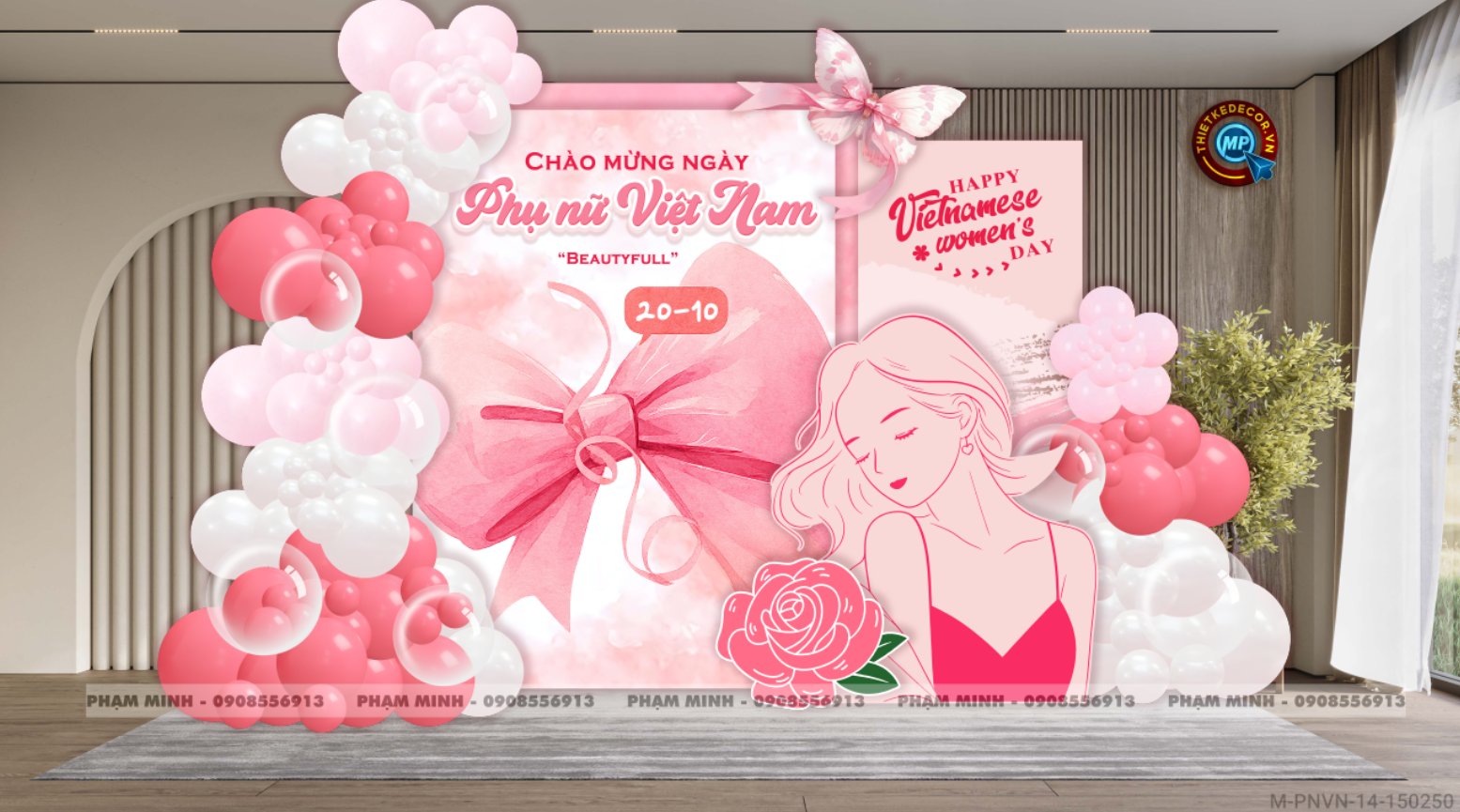 File thiết kế trang trí decor chụp ảnh ngày Phụ nữ Việt Nam 20 tháng 10 Sang trọng Happy women's day tone hồng