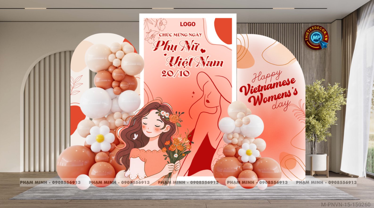 File thiết kế trang trí decor chụp ảnh ngày Phụ nữ Việt Nam 20 tháng 10 Tone Cam Sang trọng Happy Vietnamese women's day