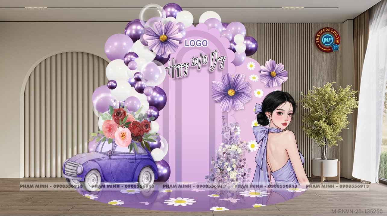 File thiết kế trang trí decor chụp ảnh ngày Phụ nữ Việt Nam 20 tháng 10 Tone Tím Sang trọng Happy Vietnamese women's day