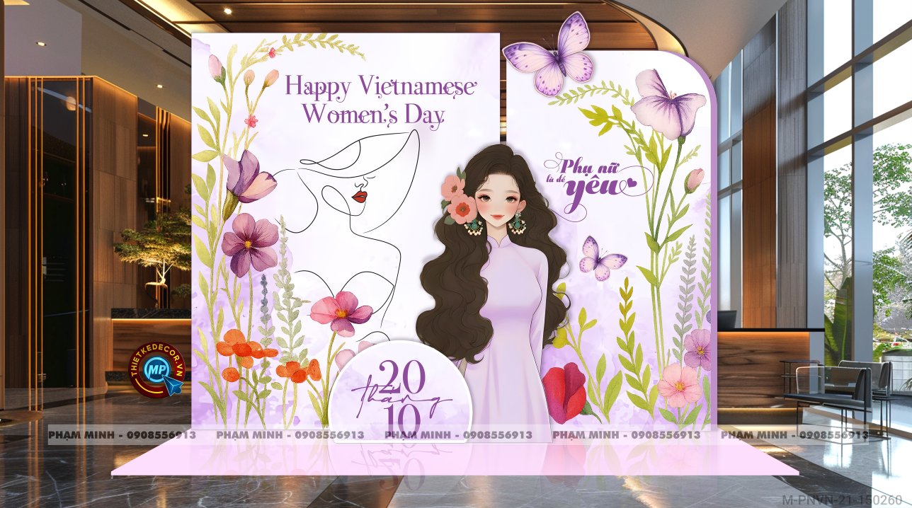 File thiết kế trang trí decor chụp ảnh ngày Phụ nữ Việt Nam 20 tháng 10 Tone Tím Sang trọng Happy Vietnamese women's day