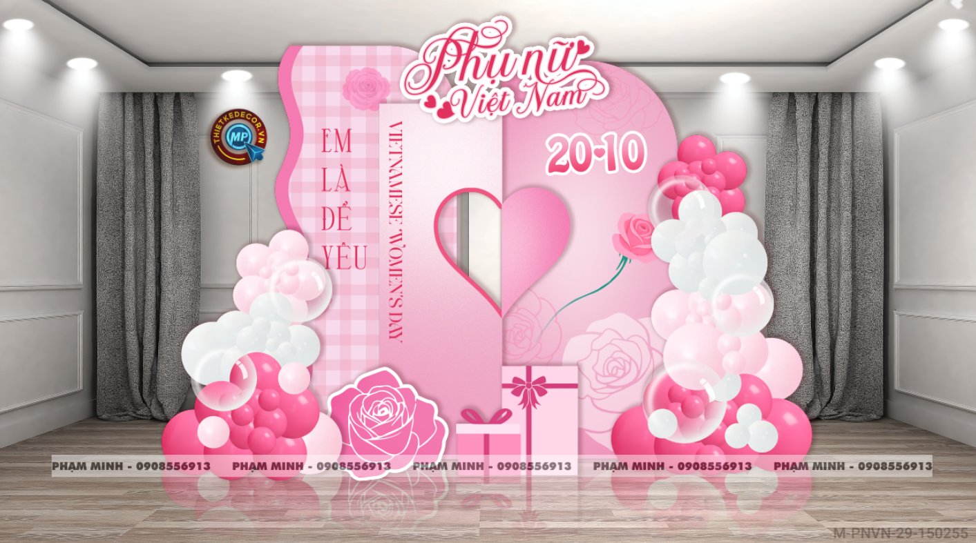 File thiết kế trang trí decor chụp ảnh ngày Phụ nữ Việt Nam 20 tháng 10 Sang trọng Happy women's day tone hồng
