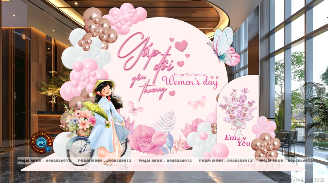 File thiết kế trang trí decor chụp ảnh ngày Phụ nữ Việt Nam 20 tháng 10 Sang trọng Happy women's day tone hồng