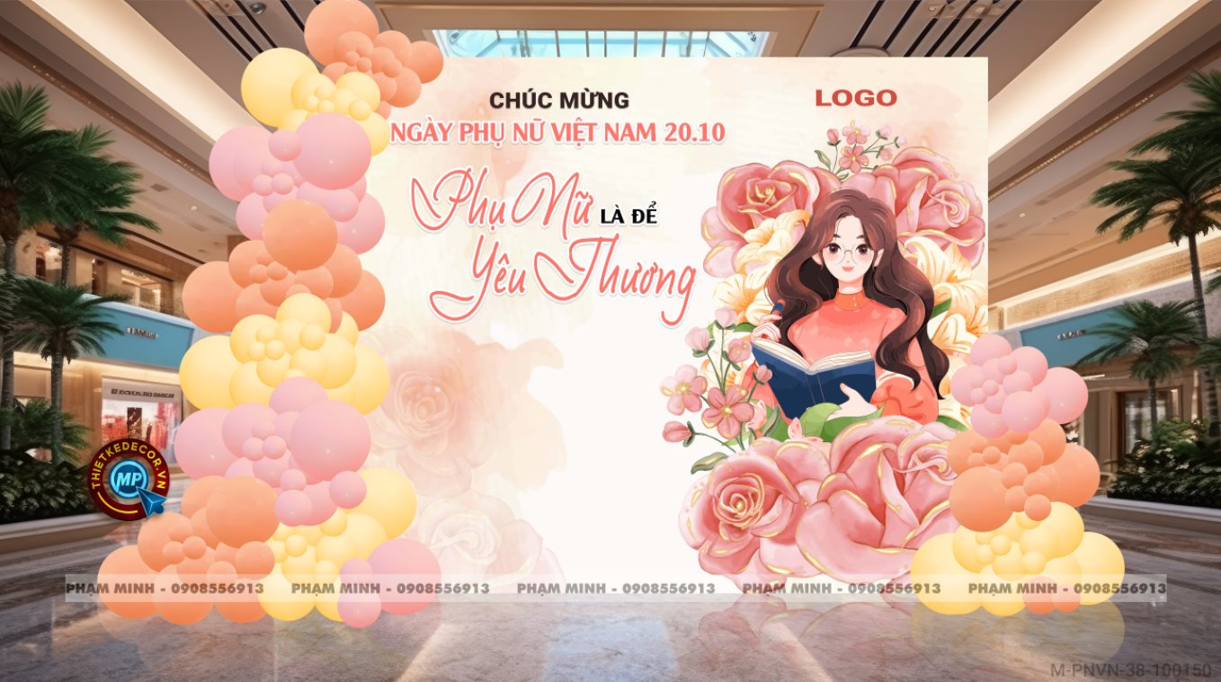 File thiết kế background Chào mừng ngày Phụ nữ Việt Nam 20 tháng 10, tone cam hồng trang trí bong bóng xinh đẹp, sang trọng.