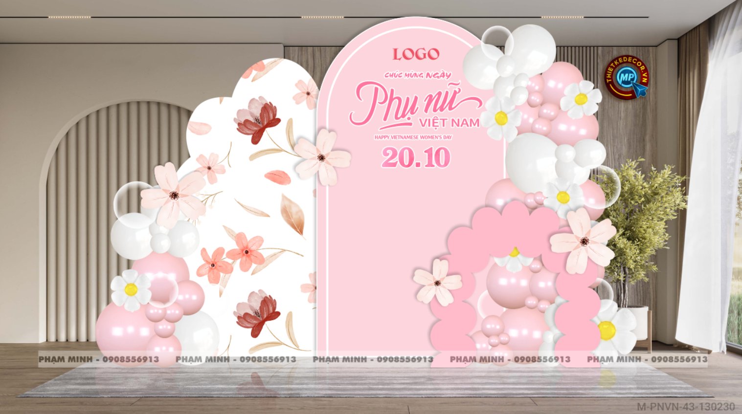 File thiết kế trang trí decor chụp ảnh ngày Phụ nữ Việt Nam 20 tháng 10 Sang trọng Happy women's day tone hồng