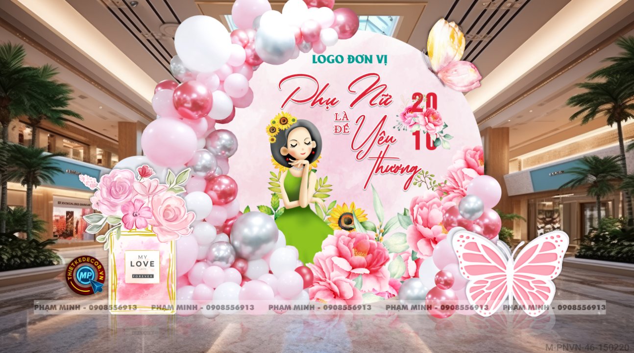 File thiết kế trang trí decor chụp ảnh ngày Phụ nữ Việt Nam 20 tháng 10 Sang trọng Happy women's day tone hồng