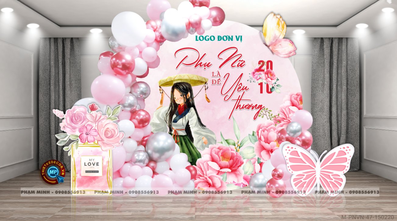 File thiết kế trang trí decor chụp ảnh ngày Phụ nữ Việt Nam 20 tháng 10 Sang trọng Happy women's day tone hồng