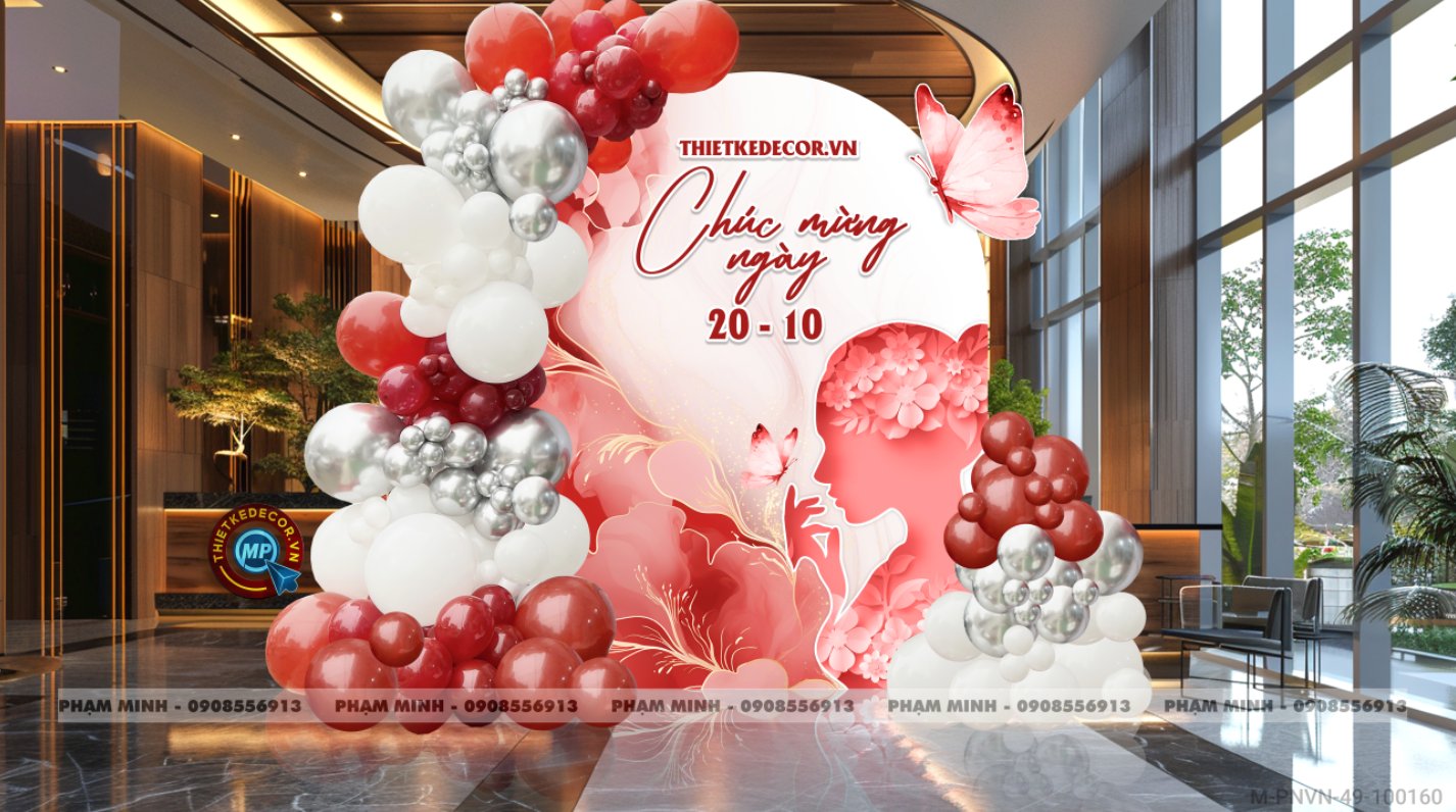 File thiết kế background Chào mừng ngày Phụ nữ Việt Nam 20 tháng 10, bạt trang trí bong bóng tone đỏ xinh đẹp, sang trọng.