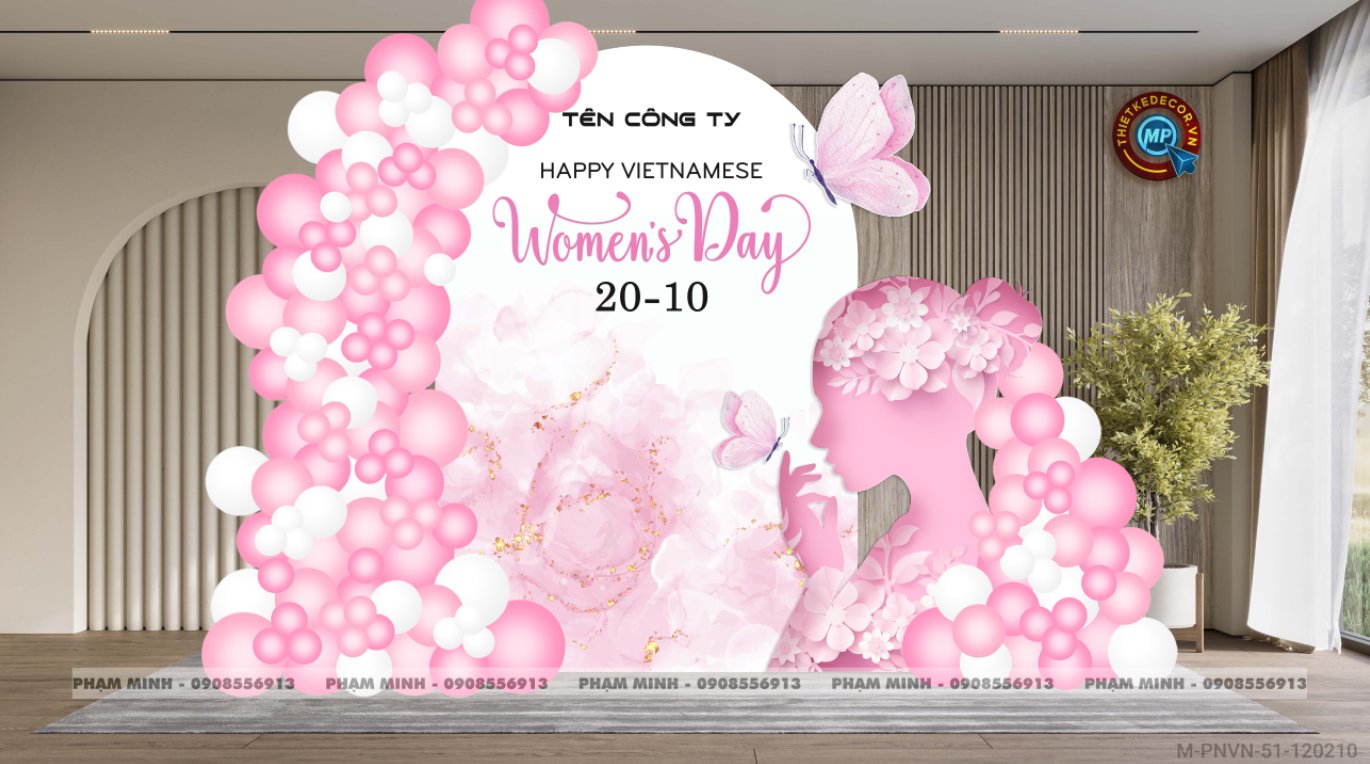 File thiết kế trang trí decor chụp ảnh ngày Phụ nữ Việt Nam 20 tháng 10 Sang trọng Happy women's day tone hồng