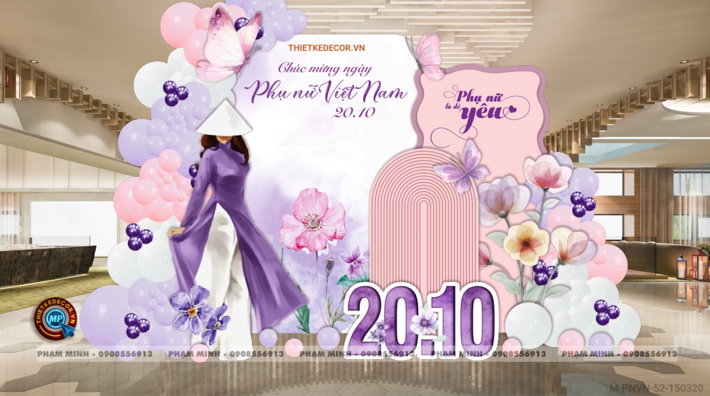 File thiết kế trang trí decor chụp ảnh ngày Phụ nữ Việt Nam 20 tháng 10 Tone Tím Sang trọng Happy Vietnamese women's day