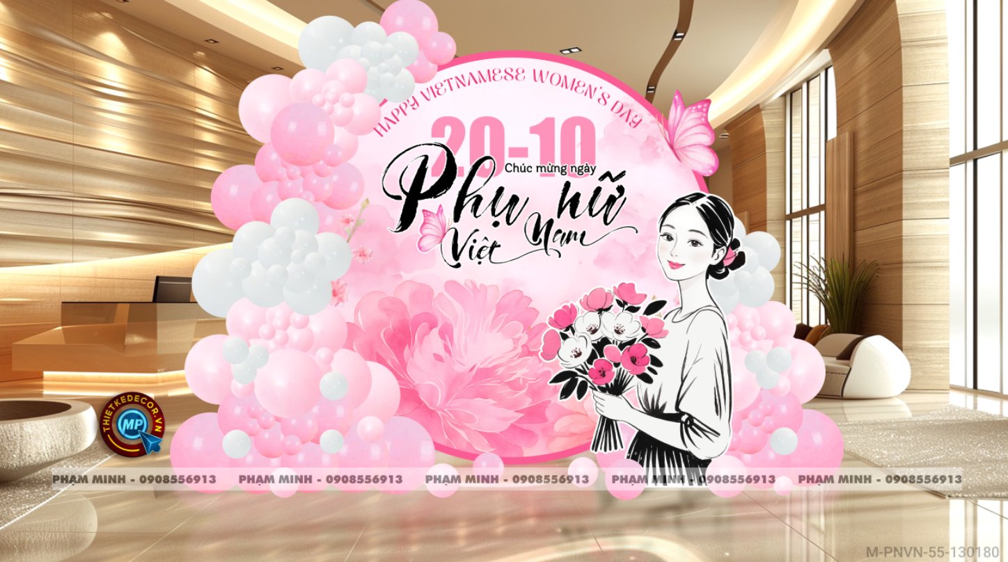 File thiết kế trang trí decor chụp ảnh ngày Phụ nữ Việt Nam 20 tháng 10 Sang trọng Happy women's day tone hồng