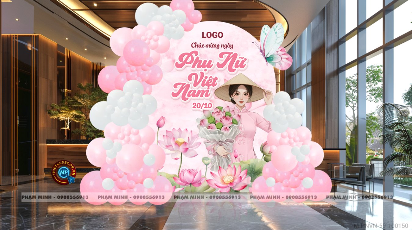 File thiết kế trang trí decor chụp ảnh ngày Phụ nữ Việt Nam 20 tháng 10 Sang trọng Happy women's day tone hồng