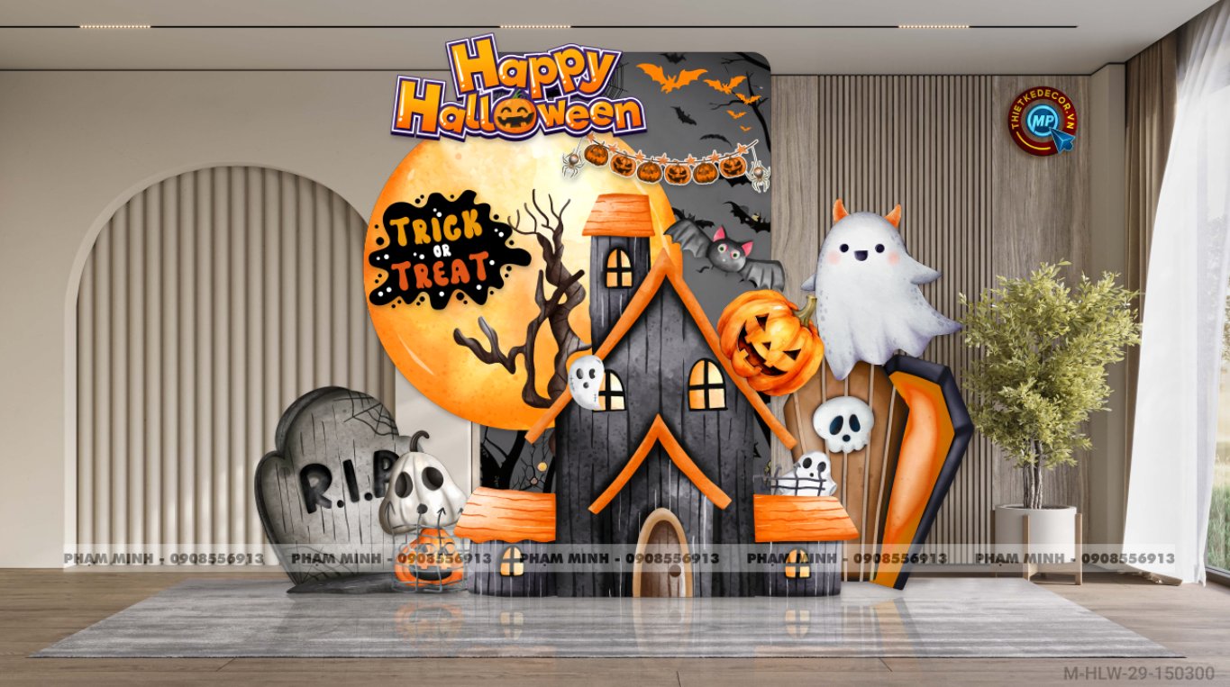 File thiết kế Halloween Trang trí chụp ảnh sự kiện Halloween cute, dễ thương cho Trung tâm tiếng Anh, Mail, Siêu Thị, Trường Học, Nhà hàng, quán cà phê