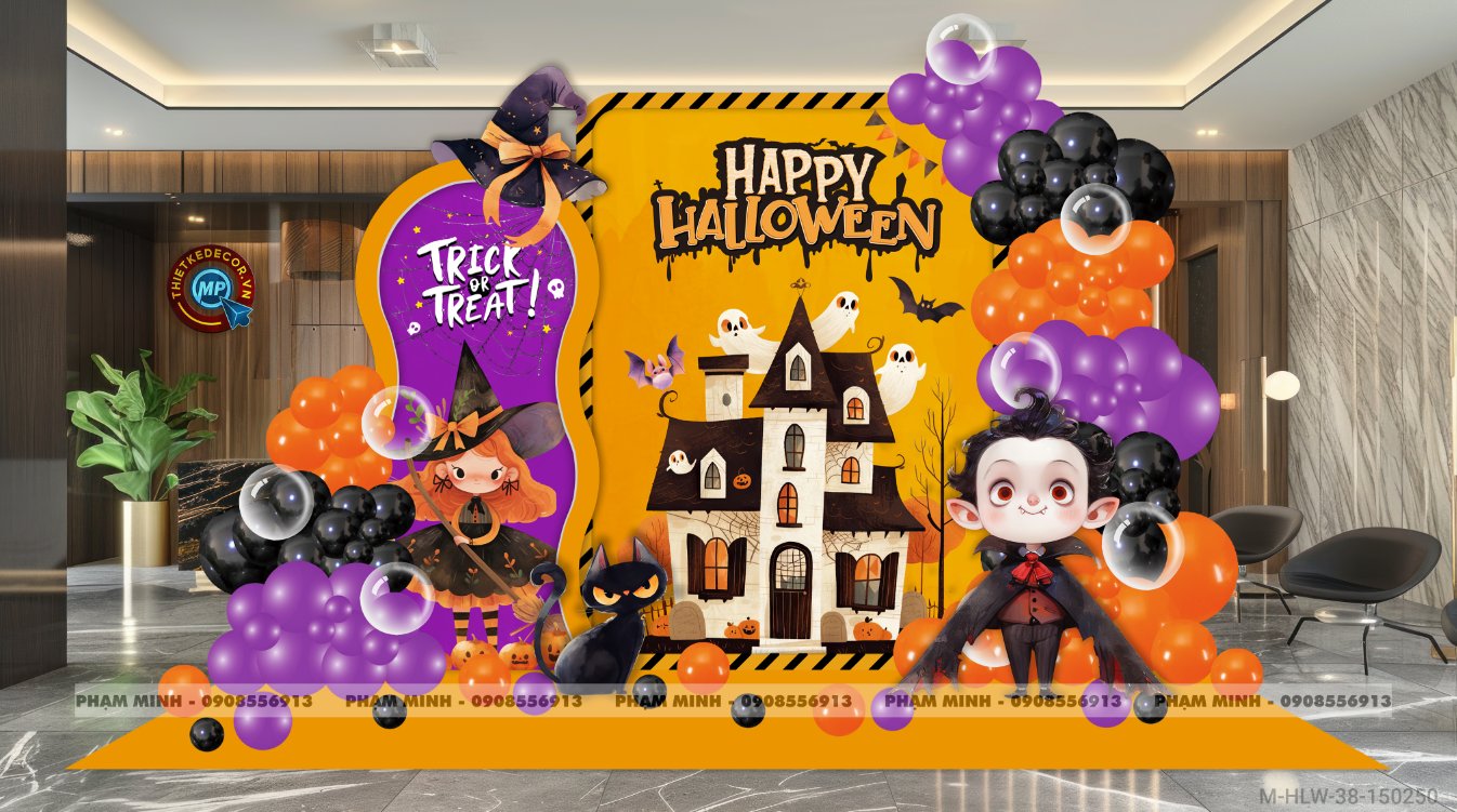 File thiết kế Halloween Trang trí chụp ảnh sự kiện Halloween cute, dễ thương cho Trung tâm tiếng Anh, Mail, Siêu Thị, Trường Học, Nhà hàng, quán cà phê