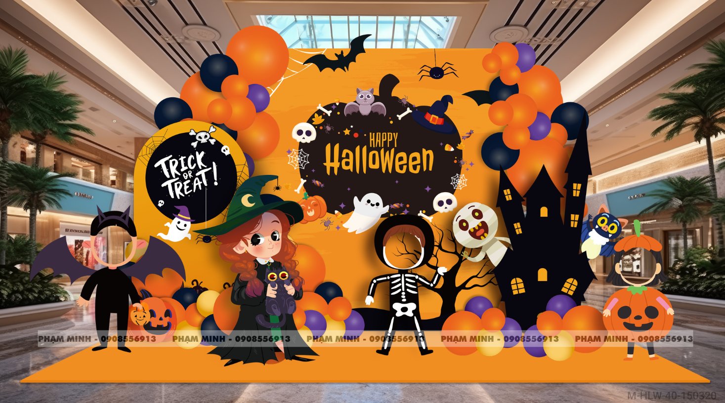 File thiết kế Halloween Trang trí chụp ảnh sự kiện Halloween cute, dễ thương cho Trung tâm tiếng Anh, Mail, Siêu Thị, Trường Học, Nhà hàng, quán cà phê