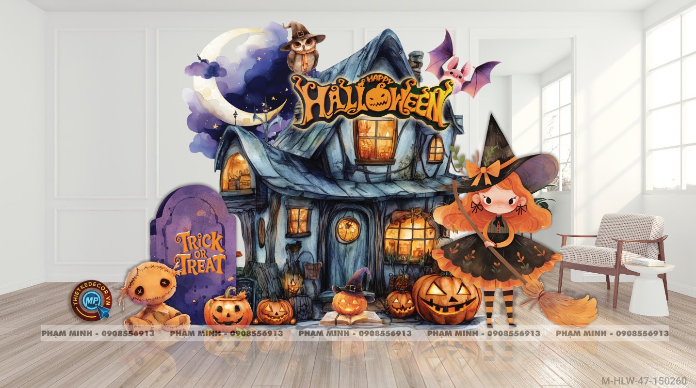File thiết kế Halloween Trang trí chụp ảnh sự kiện Halloween cute, dễ thương cho Trung tâm tiếng Anh, Mail, Siêu Thị, Trường Học, Nhà hàng, quán cà phê
